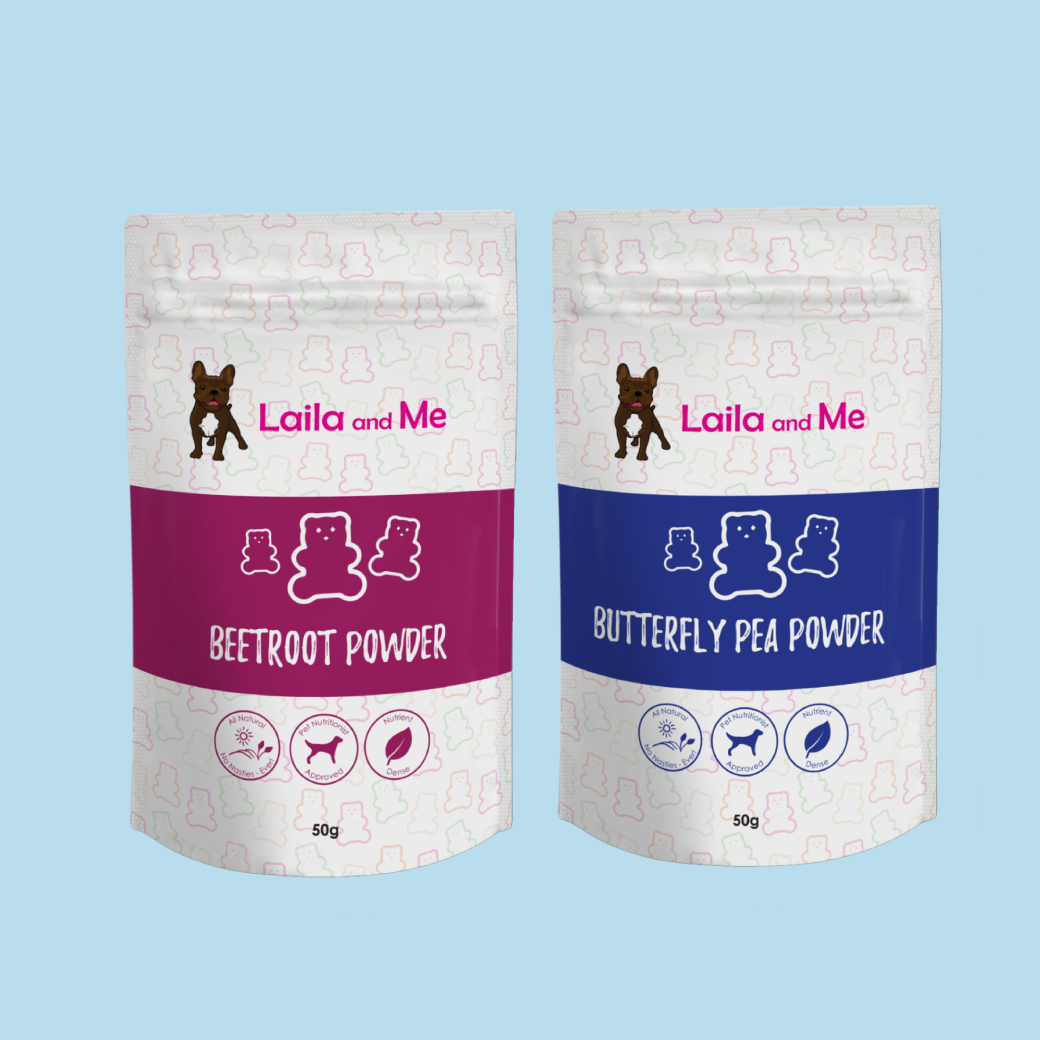 Laila and Me Superfood Pet Bundle Beetroot Powder and Butterfly Pea Powder for Dogs 