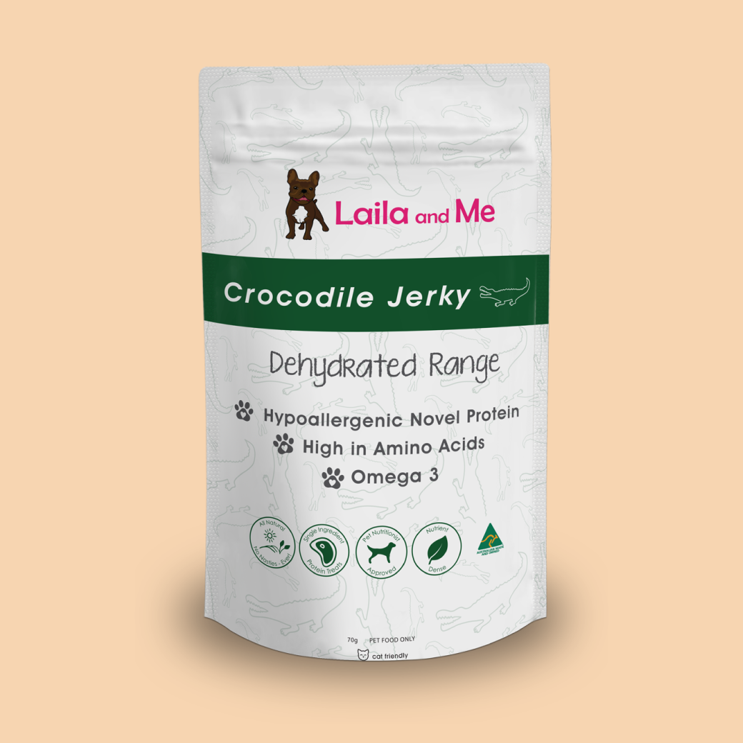 Natural Australian Crocodile Jerky by Laila and Me. Hypoallergenic Dog Treats