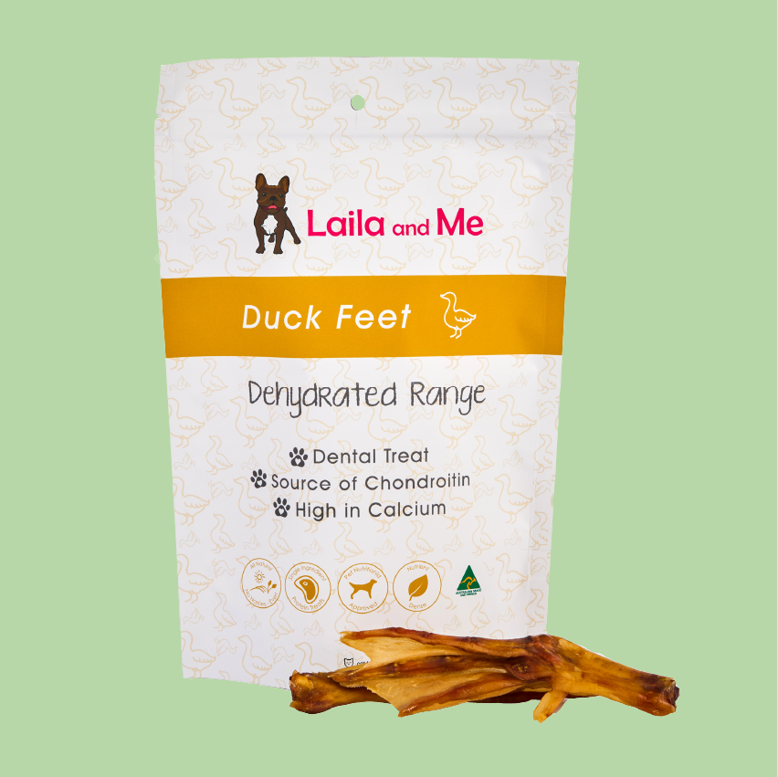 hypoallergenic dog treats duck feet made in Melbourne at Laila and Me 