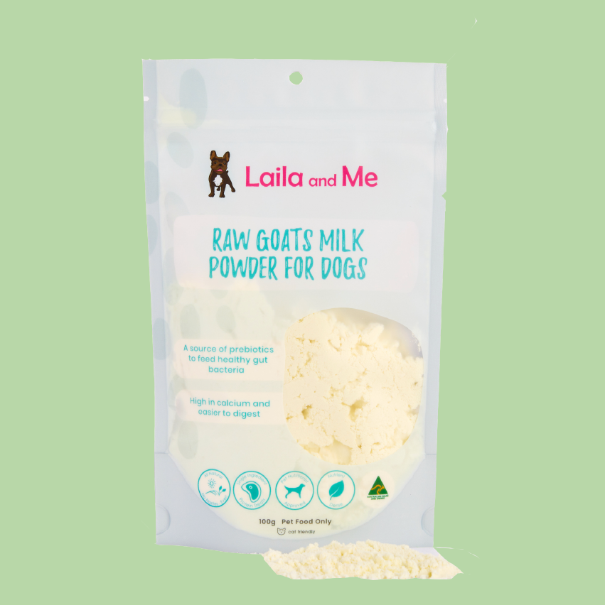 Raw goat milk powder for dogs freeze dried for convenience at Laila and Me 