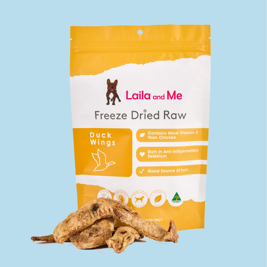 Australian made dog treats freeze dried duck wings nutrient rich by Laila and Me